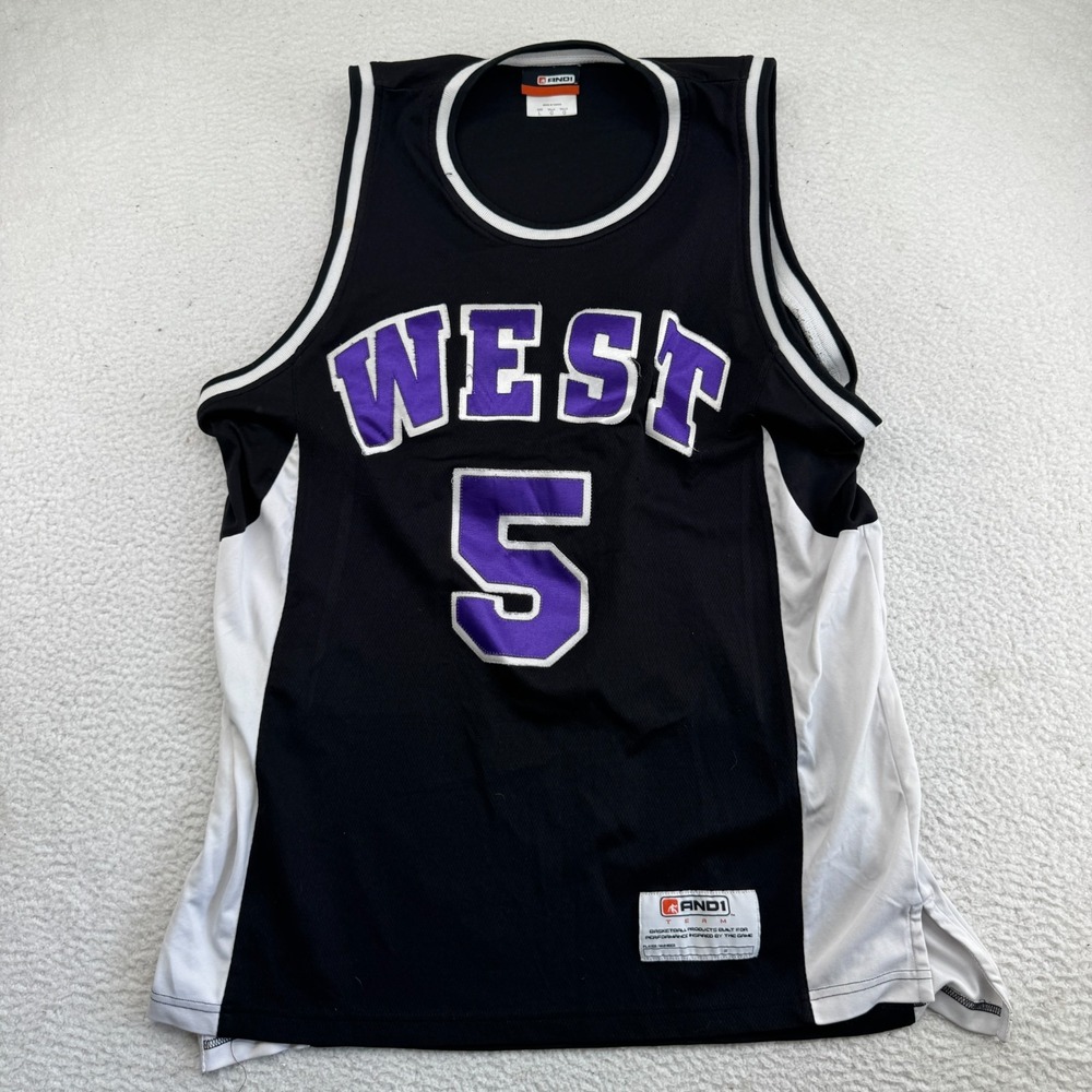 Vintage AND1 TEAM West #5 Basketball Jersey Mens Large Black Stitched RARE Y2K